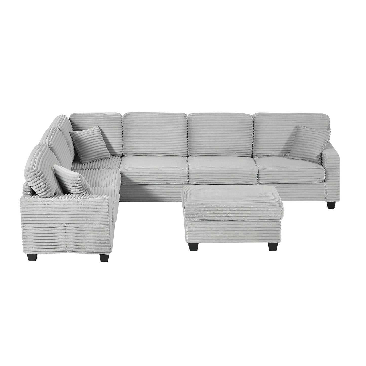 125'' Corduroy U-shaped Sectional Sofa with Movable Ottoman