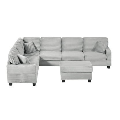 125'' Corduroy U-shaped Sectional Sofa with Movable Ottoman