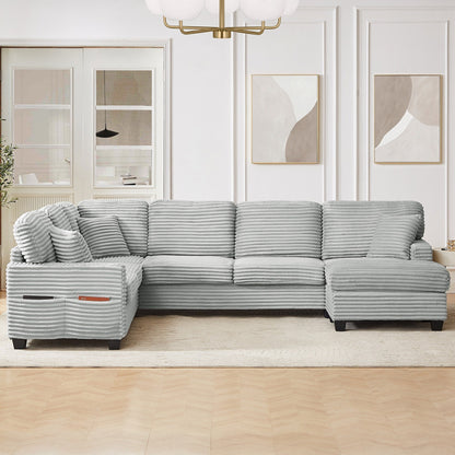 125'' Corduroy U-shaped Sectional Sofa with Movable Ottoman