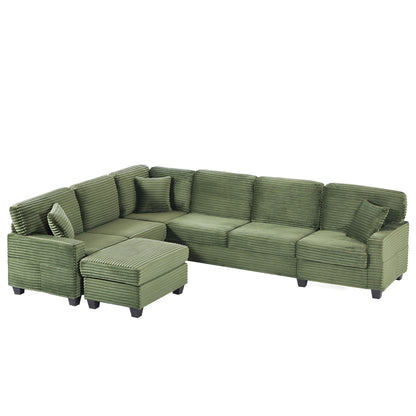 125'' Corduroy U-shaped Sectional Sofa with Movable Ottoman