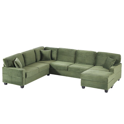 125'' Corduroy U-shaped Sectional Sofa with Movable Ottoman