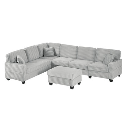 125'' Corduroy U-shaped Sectional Sofa with Movable Ottoman
