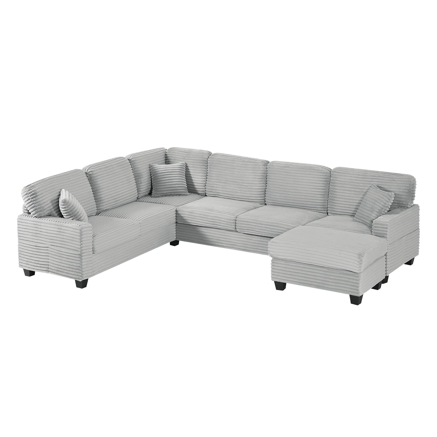 125'' Corduroy U-shaped Sectional Sofa with Movable Ottoman