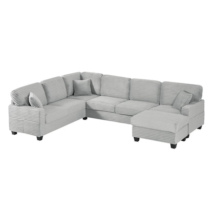 125'' Corduroy U-shaped Sectional Sofa with Movable Ottoman