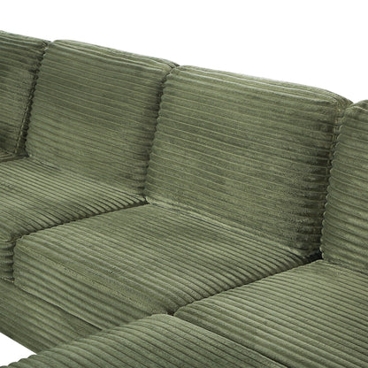 125'' Corduroy U-shaped Sectional Sofa with Movable Ottoman