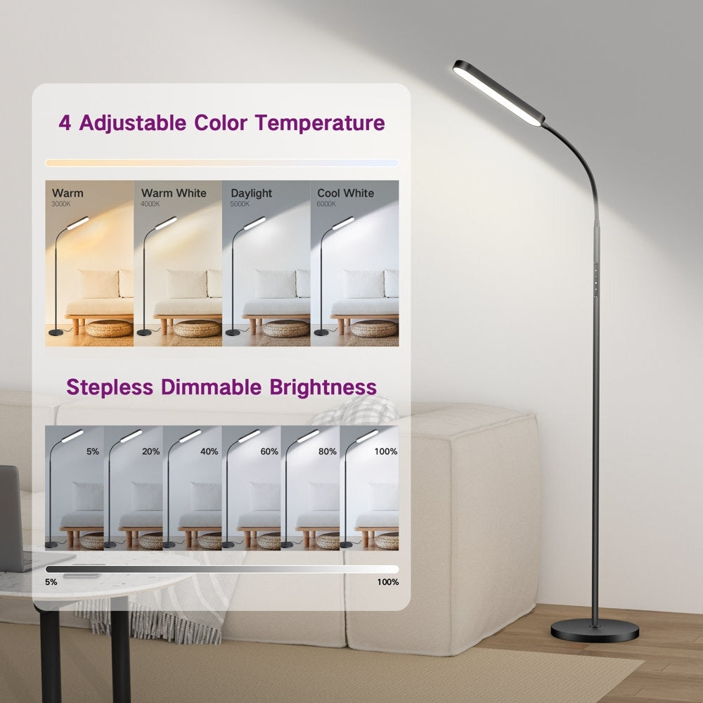 12W Dimmable LED Task/Reading Floor Lamp with Remote and Touch Control - N/A