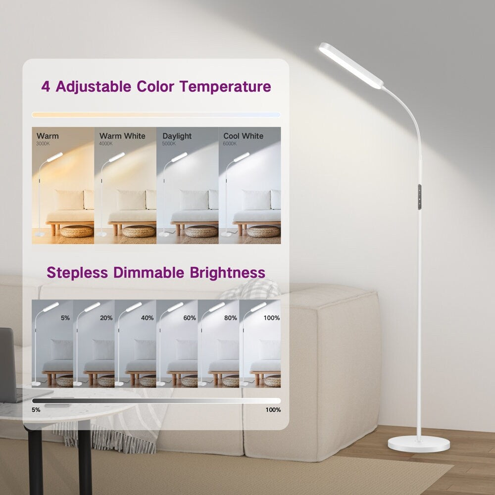 12W Dimmable LED Task/Reading Floor Lamp with Remote and Touch Control - N/A