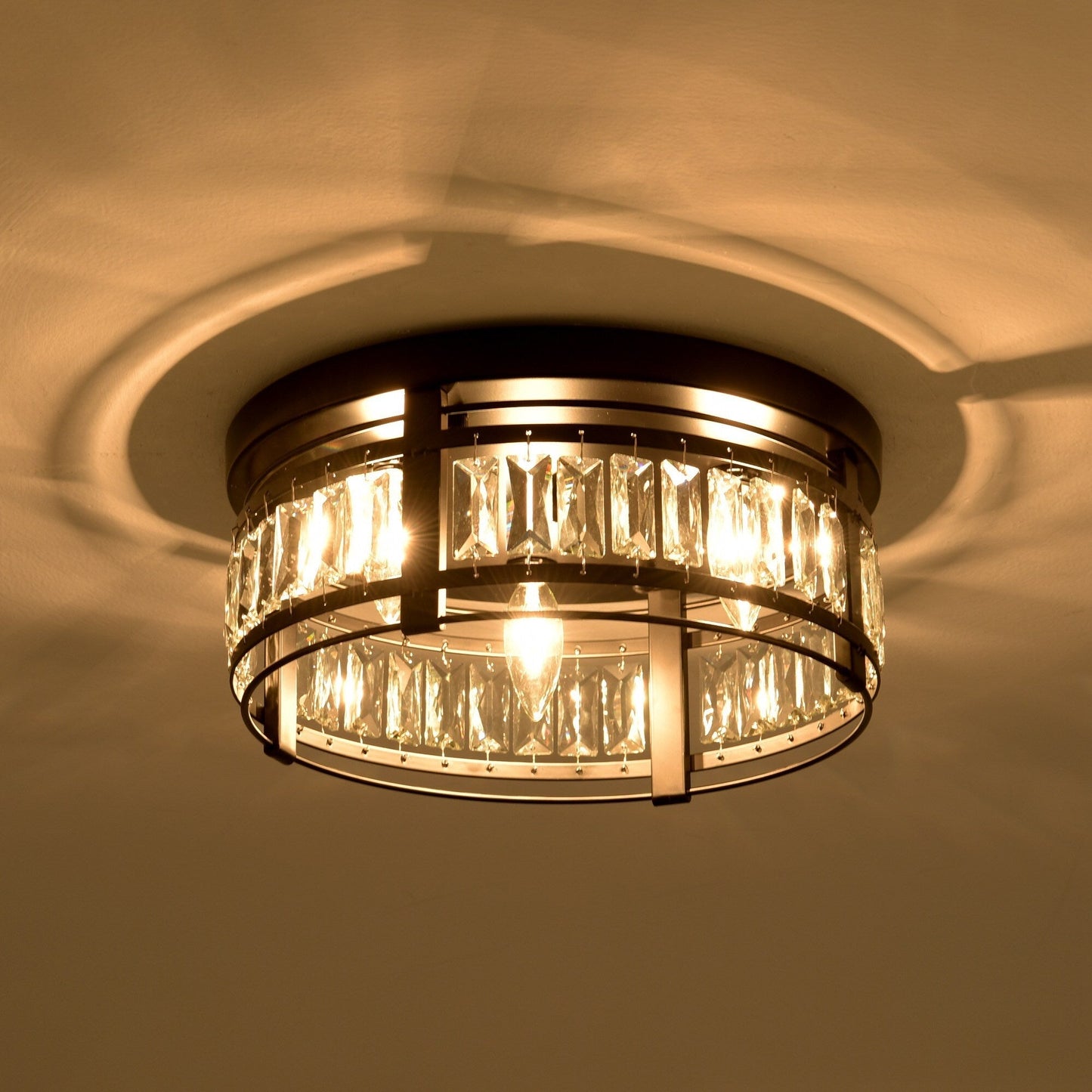 13.3 Modern Black 3-Light Crystal Hallway Flush Mount Chandelier