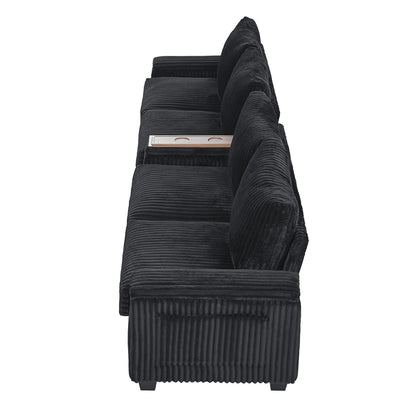 133 Corduroy 4-Seater Sofa with USB Ports, Flip-Top Cup Holders, and Hidden Storage