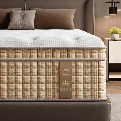 14 Inch Queen Mattress Hybrid Innerspring Mattress with Gel Memory Foam Fiberglass-Free Medium Plush CertiPUR-US Certified