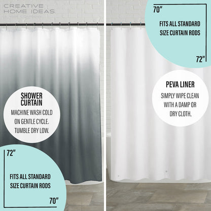 14-Piece Bath/Shower Set - Ombre Shower Curtain, Hooks & PEVA Liner