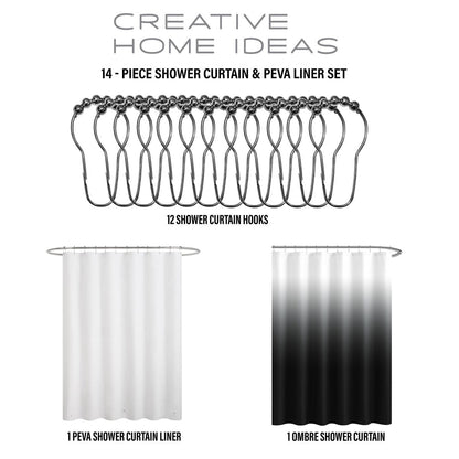 14-Piece Bath/Shower Set - Ombre Shower Curtain, Hooks & PEVA Liner