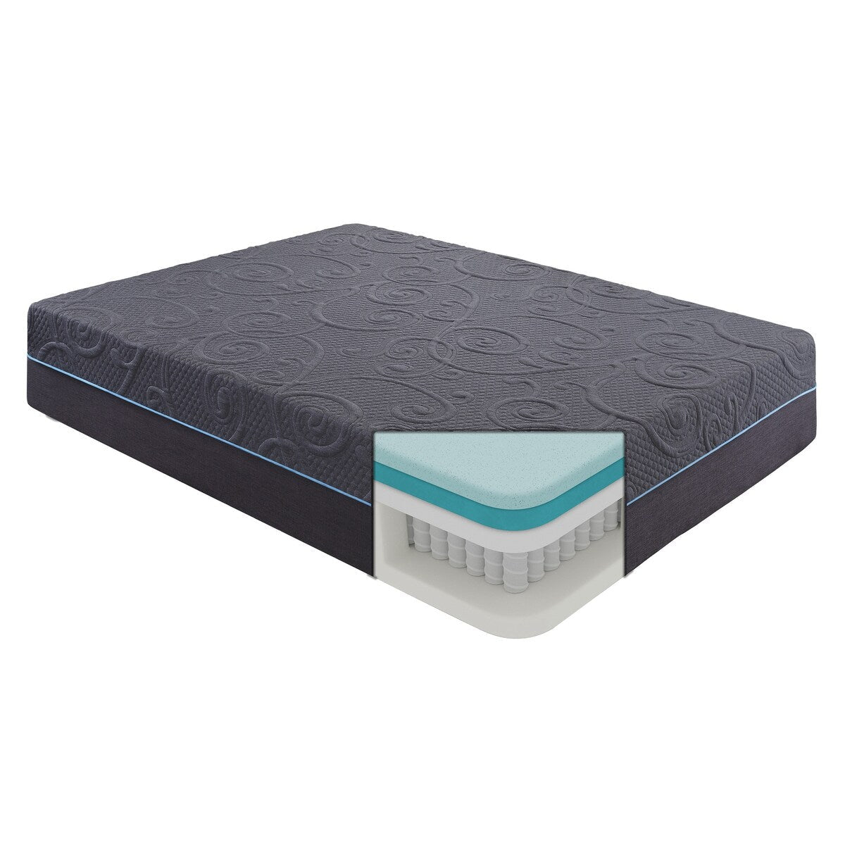 14-inch Queen Size Bed Mattress Gel-Infused Memory Foam Hybrid Mattress, Dark Gray, Mattress in a Box, Medium Firm Comfort