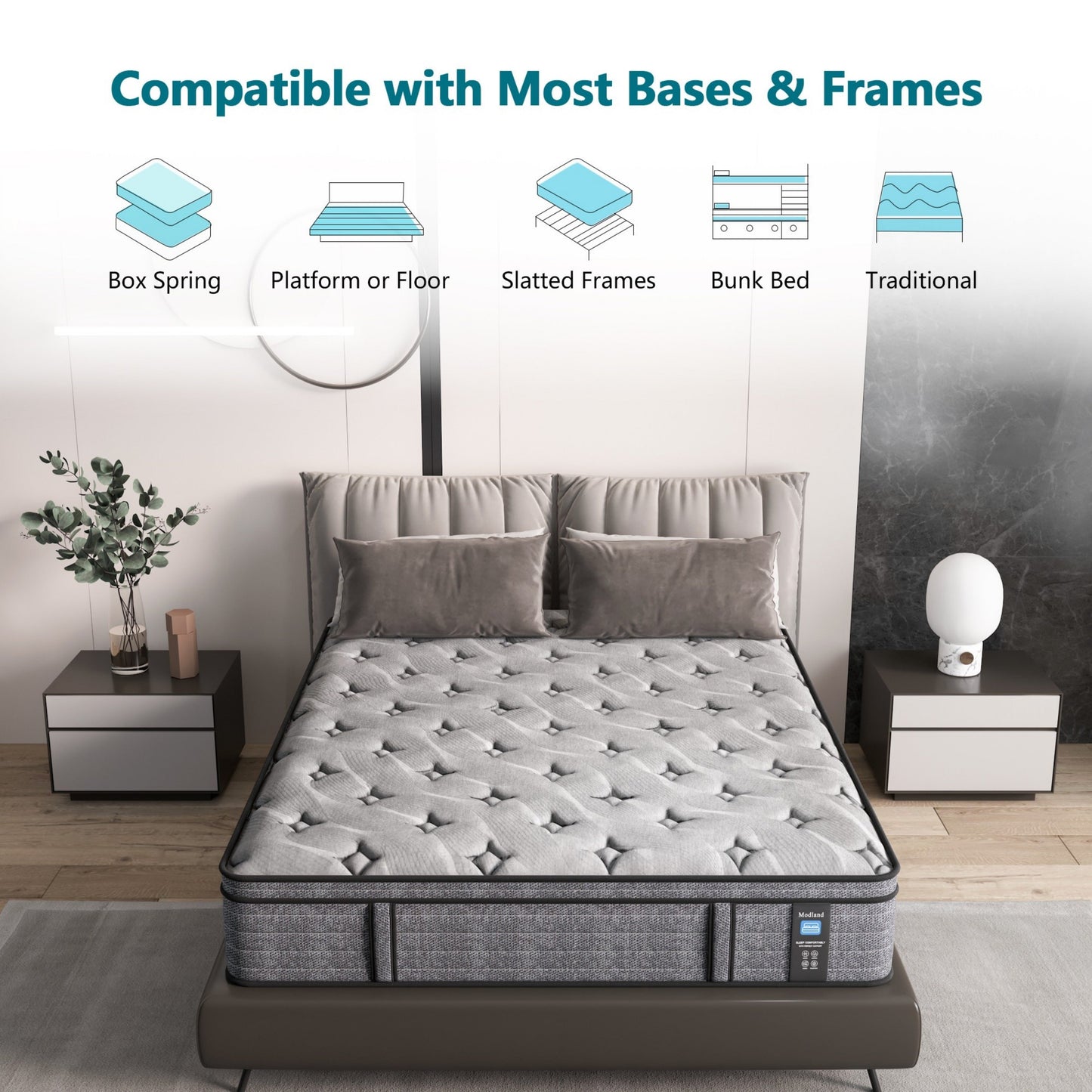 Modland 14'' Queen Hybrid Memory Foam Mattress in a Box - Pressure Relief & Motion Isolation, CertiPUR-US for Back Pain Relief