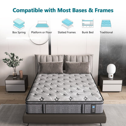 Modland 14'' Queen Hybrid Memory Foam Mattress in a Box - Pressure Relief & Motion Isolation, CertiPUR-US for Back Pain Relief