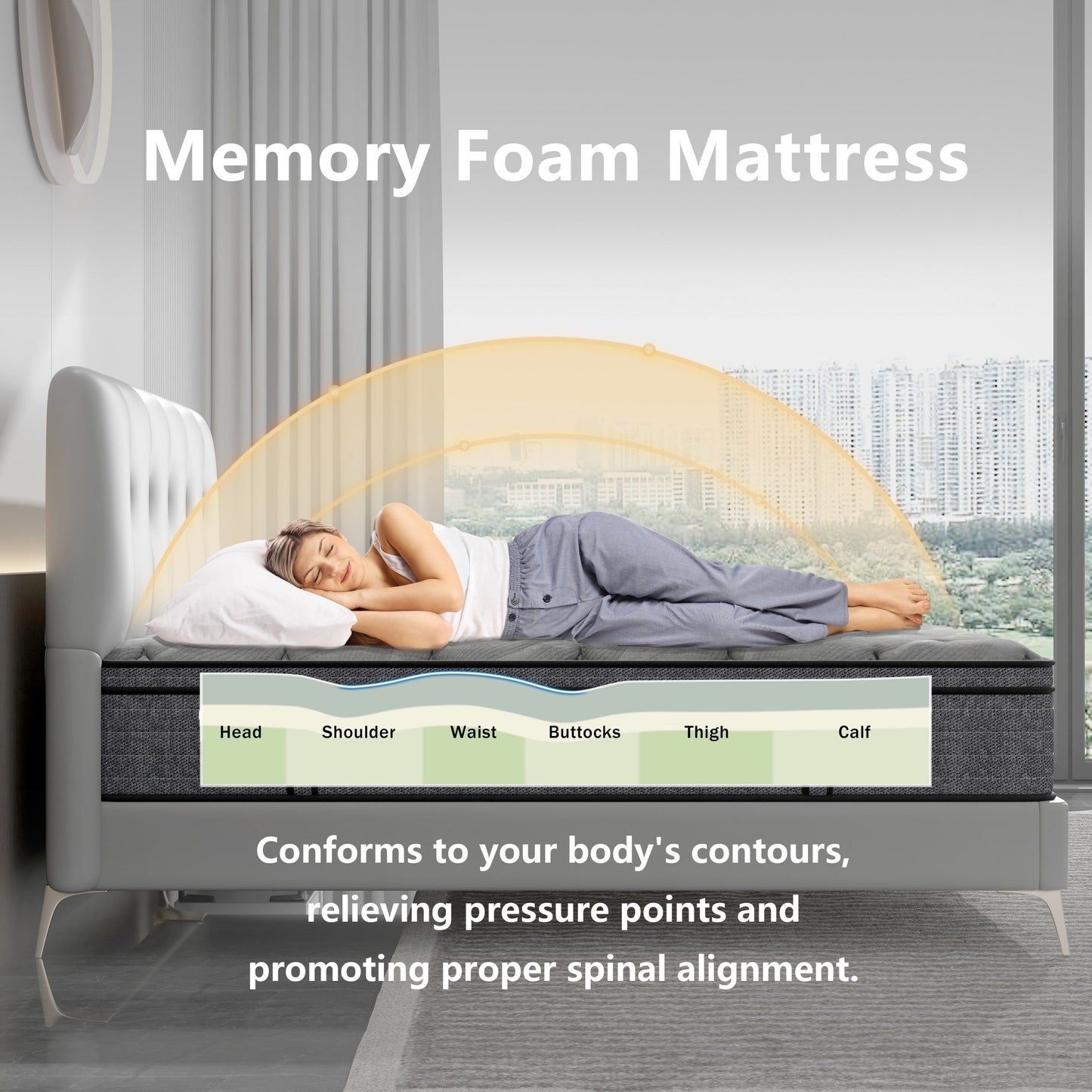 Modland 14'' Queen Hybrid Memory Foam Mattress in a Box - Pressure Relief & Motion Isolation, CertiPUR-US for Back Pain Relief