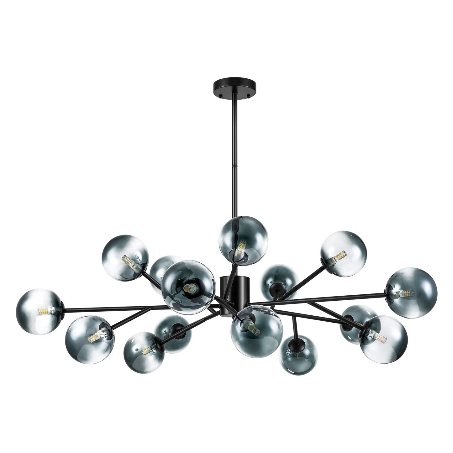 15-Light Modern Linear Sputnik Kitchen Island Light Branch Cluster Glass Globe Bubble Chandelier