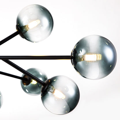 15-Light Modern Linear Sputnik Kitchen Island Light Branch Cluster Glass Globe Bubble Chandelier
