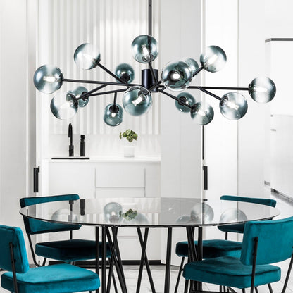 15-Light Modern Linear Sputnik Kitchen Island Light Branch Cluster Glass Globe Bubble Chandelier