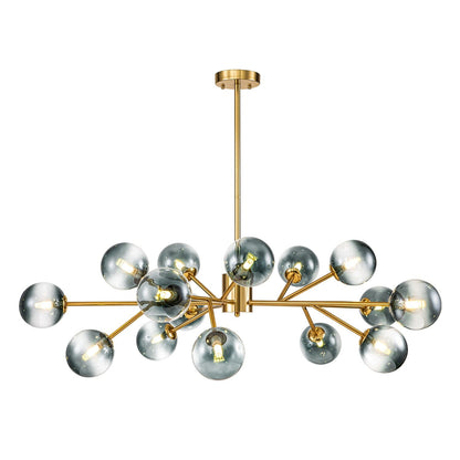 15-Light Modern Linear Sputnik Kitchen Island Light Branch Cluster Glass Globe Bubble Chandelier