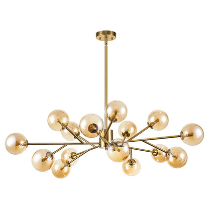 15-Light Modern Linear Sputnik Kitchen Island Light Branch Cluster Glass Globe Bubble Chandelier