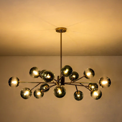 15-Light Modern Linear Sputnik Kitchen Island Light Branch Cluster Glass Globe Bubble Chandelier