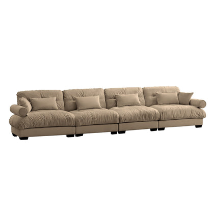 166Velvet 4-Seater Sofa with Bolster Armrests, High-Resilience Sponge Cushions