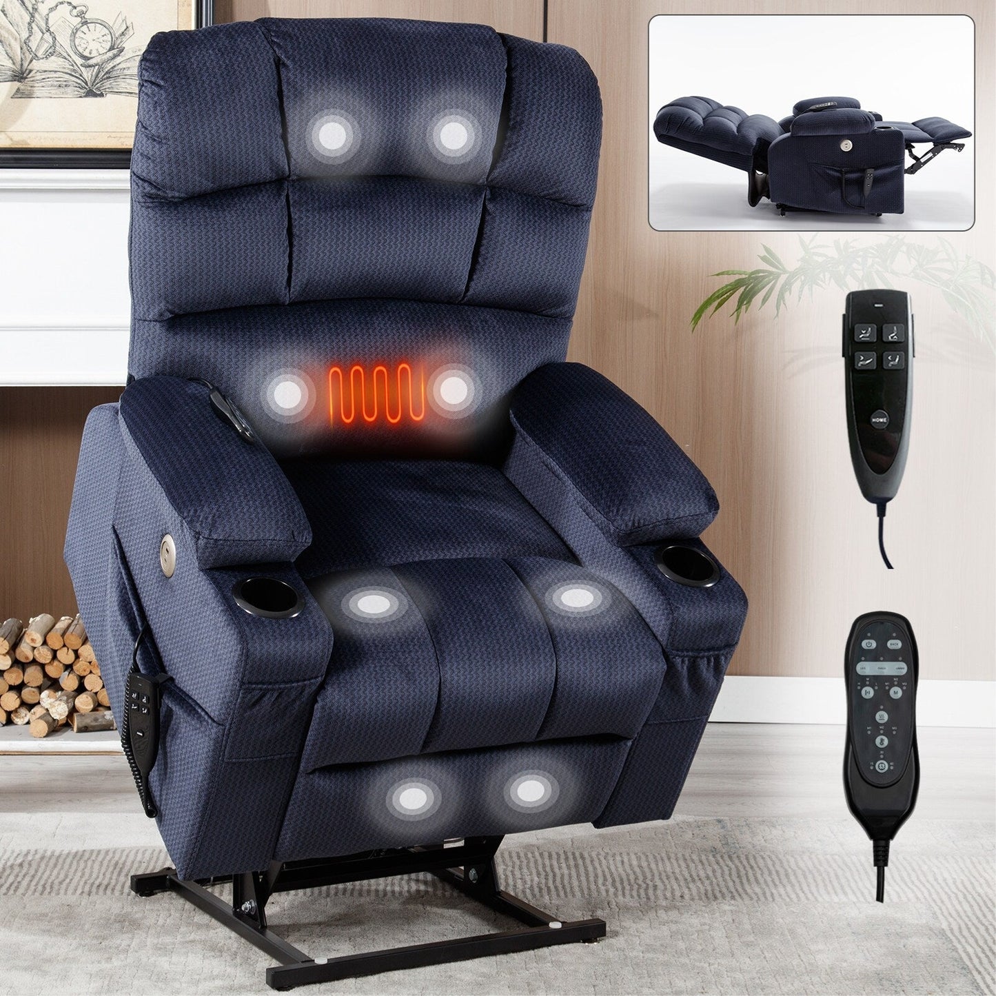 180Â° Power Lift Recliner Chair with Massage & Heat, Dual Cup Holders
