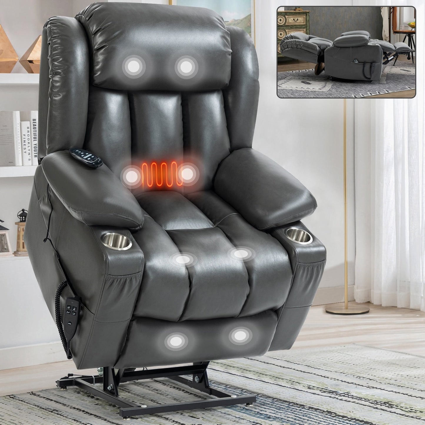 180Â° Power Lift Recliner Chair,Dual Motor, Stainless steel Cup Holders