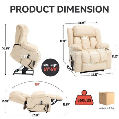 180Â° Power Lift Recliner Chair,Dual Motor, Stainless steel Cup Holders