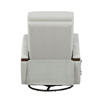 1pc Swivel Gliding Recliner Faux Leather Upholstered Solid Rubberwood Arms Luxurious Living Room Furniture