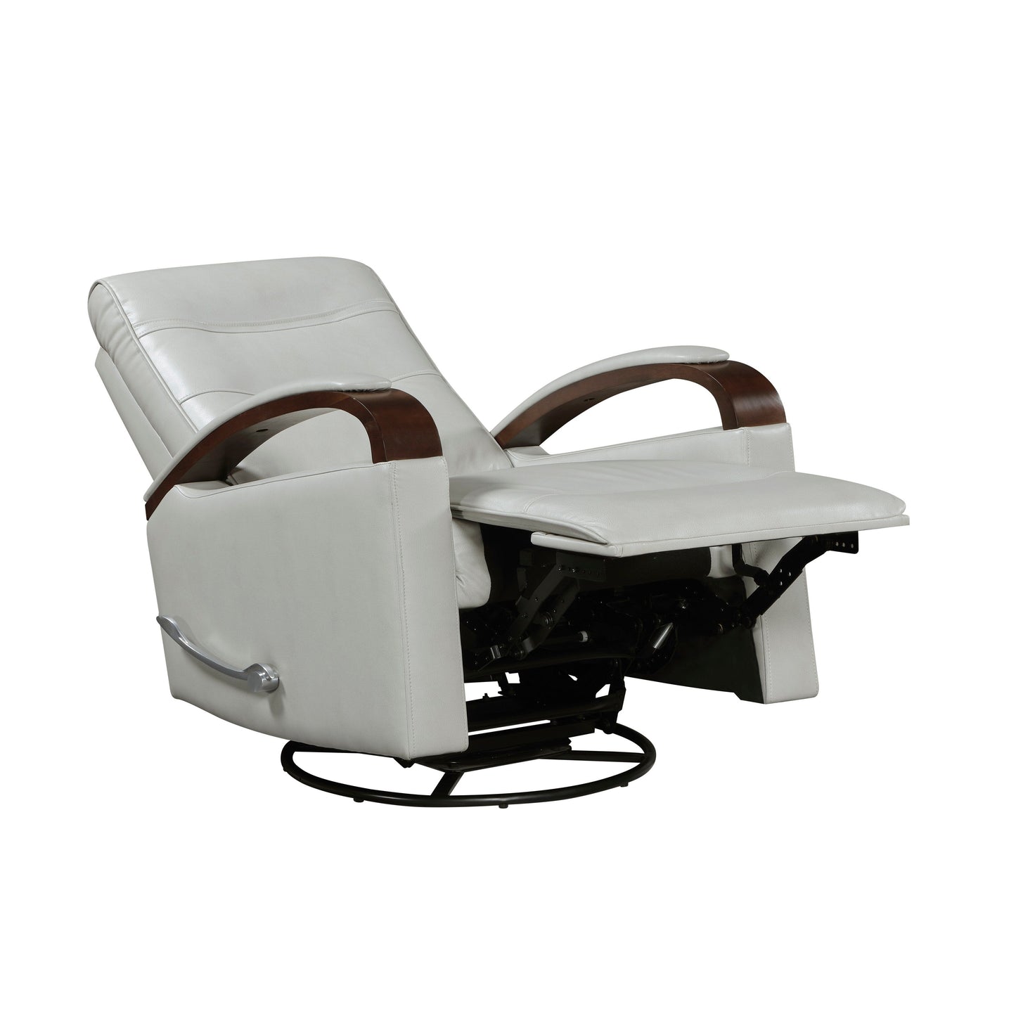 1pc Swivel Gliding Recliner Faux Leather Upholstered Solid Rubberwood Arms Luxurious Living Room Furniture