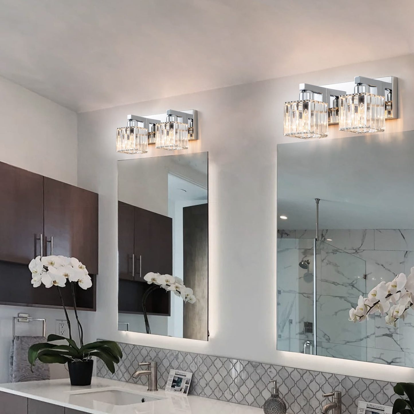 2/3/4/5 Light Bathroom Vanity Light Wall Sconce with Crystal Shade