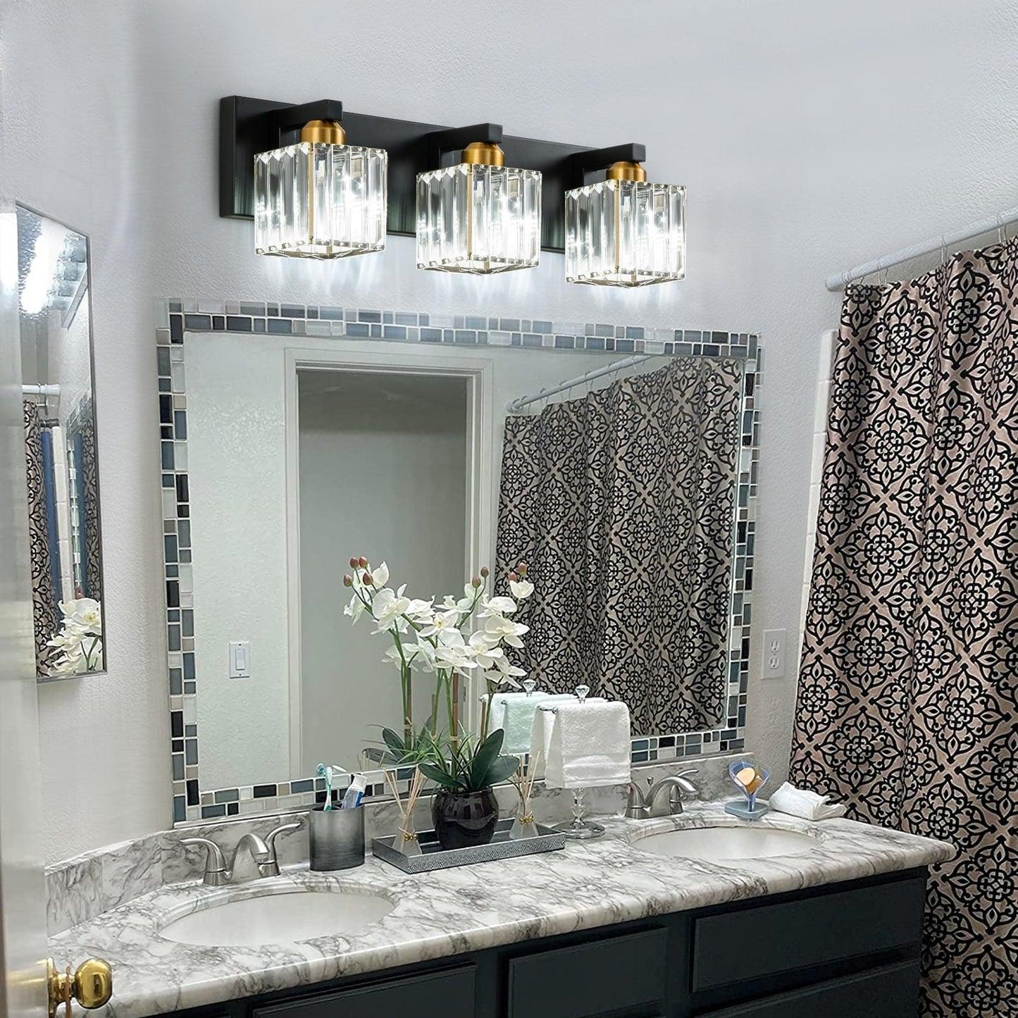 2/3/4/5 Light Bathroom Vanity Light Wall Sconce with Crystal Shade