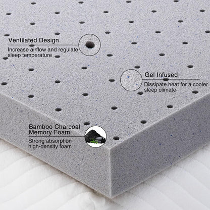 2 Inch Mattress Topper King,Gel Memory Foam Mattress Topper Double Bed Topper for Soft & Cooling Sleep, Pressure Relieve