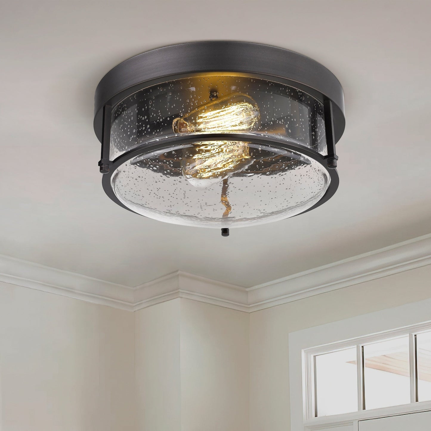 2-Light Farmhouse Flush Mount Ceiling Lights, Oil Rubbed Bronze Finish