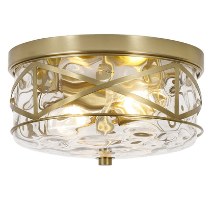 2-Light Flush Mount Glass Ceiling Light with Metal Frame