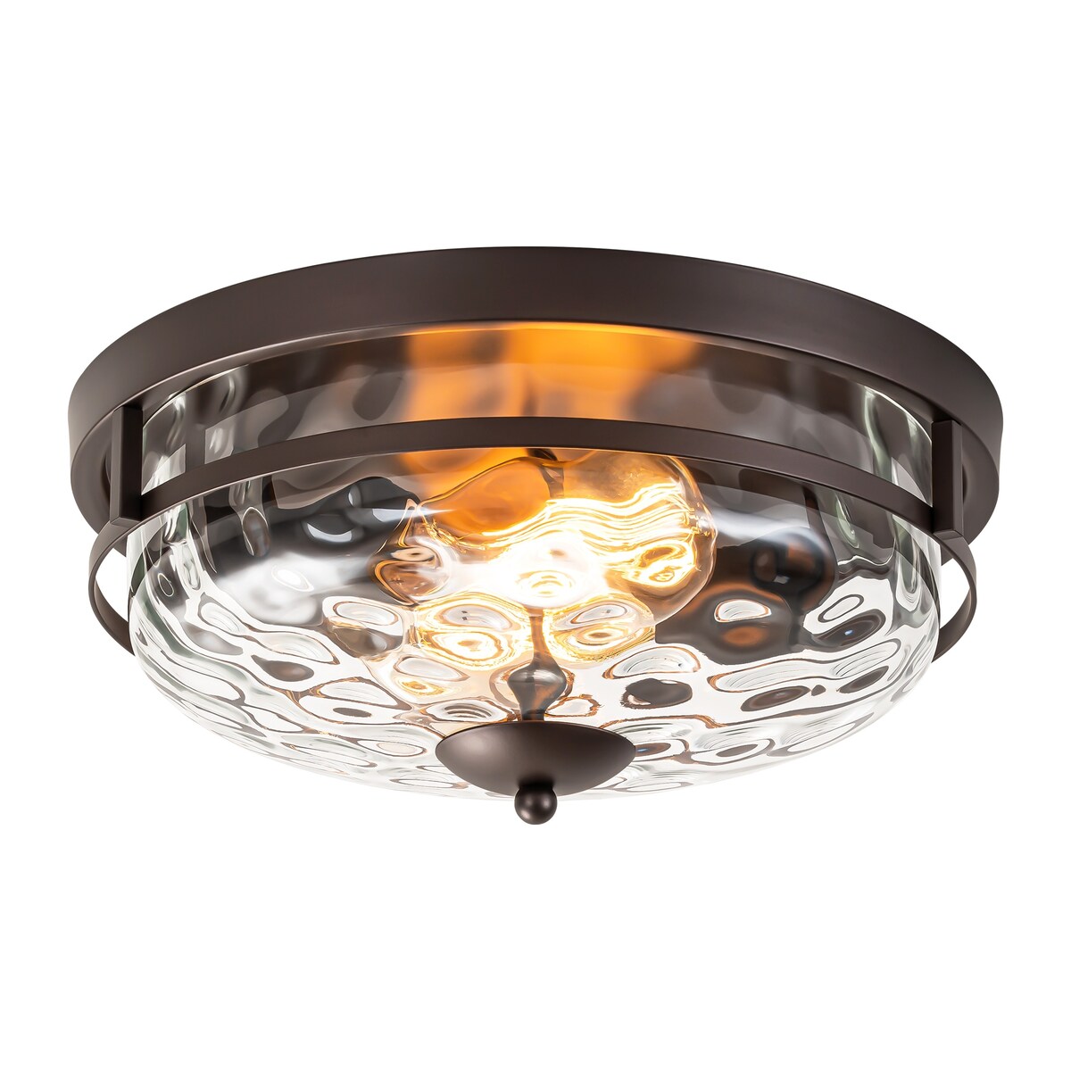 2-Light Industrial Farmhouse Ceiling Light Dome Clear Water Rippled Glass Flush Mount Light - 12.9 in. W x 5.5 in. H