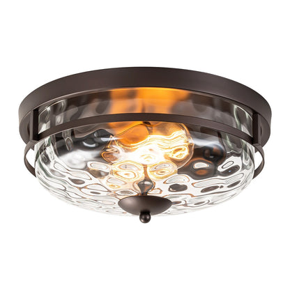 2-Light Industrial Farmhouse Ceiling Light Dome Clear Water Rippled Glass Flush Mount Light - 12.9 in. W x 5.5 in. H