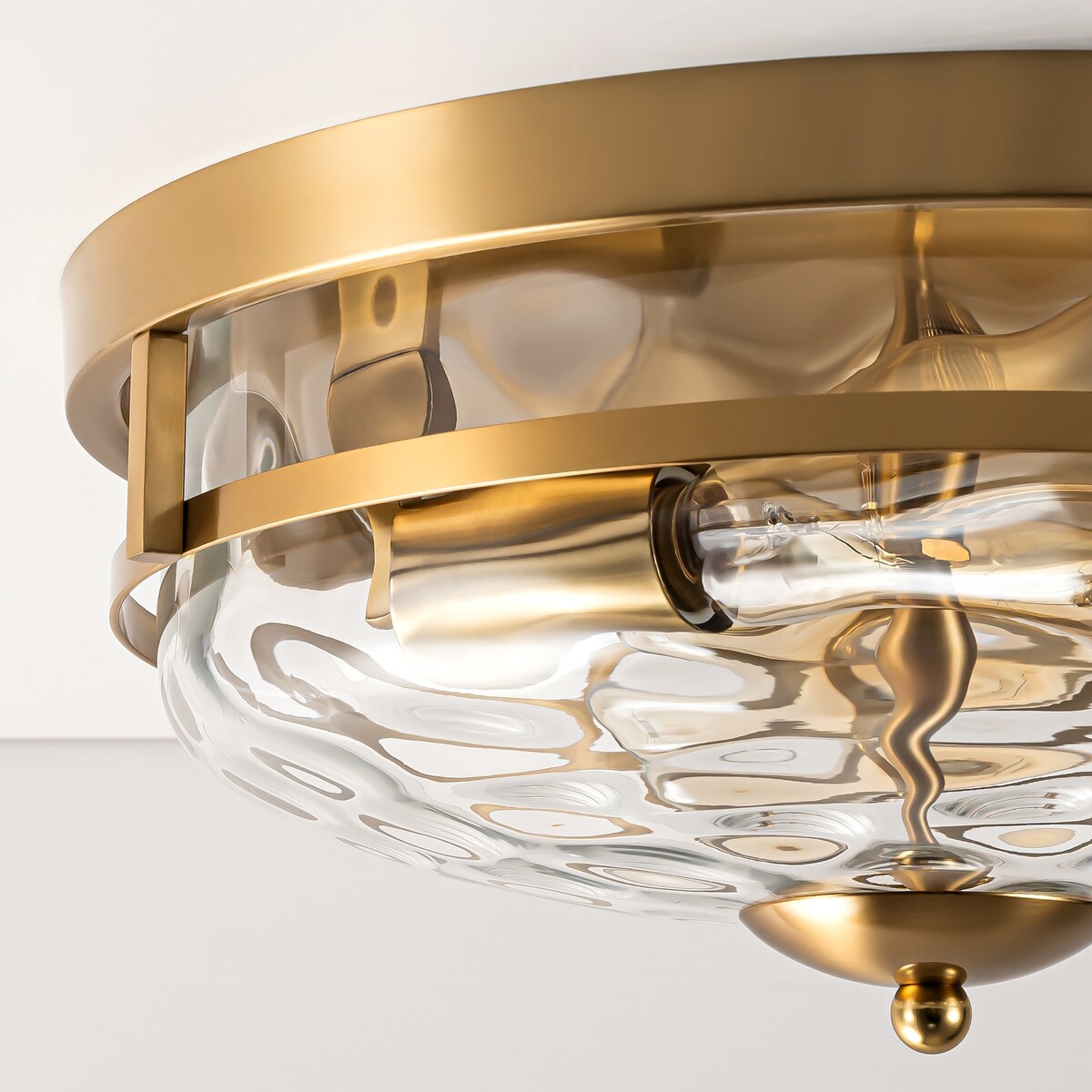 2-Light Industrial Farmhouse Ceiling Light Dome Clear Water Rippled Glass Flush Mount Light - 12.9 in. W x 5.5 in. H