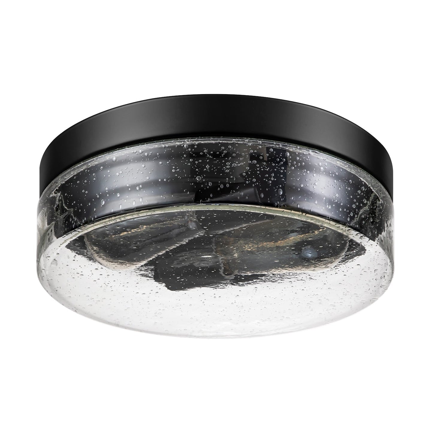 2-Light Modern Farmhouse Dome Clear Seeded/Bubble Glass Flush Mount Light