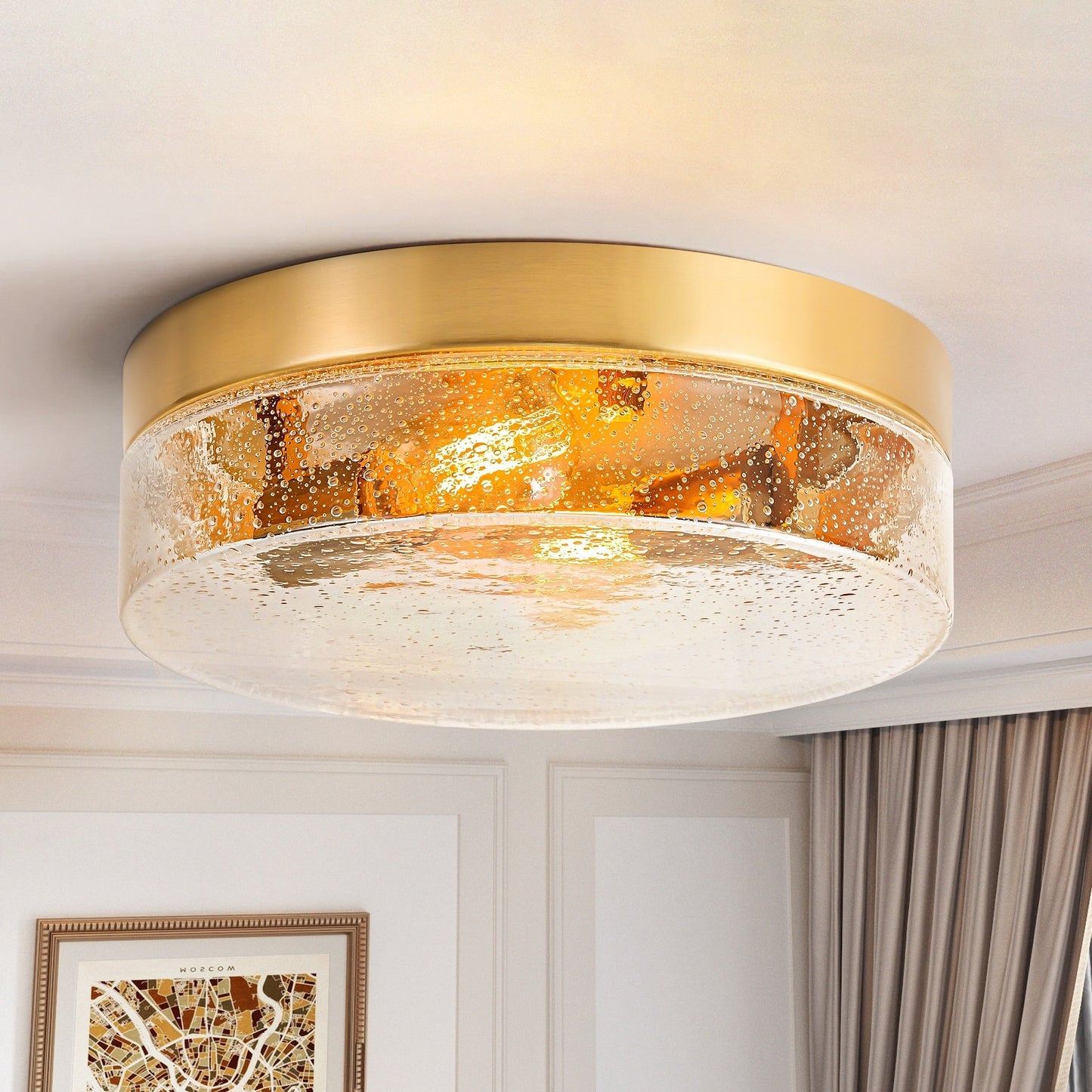 2-Light Modern Farmhouse Dome Clear Seeded/Bubble Glass Flush Mount Light