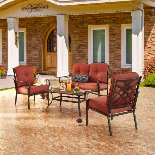 Patio Festival 4-Piece Outdoor Metal Loveseat Conversation Set