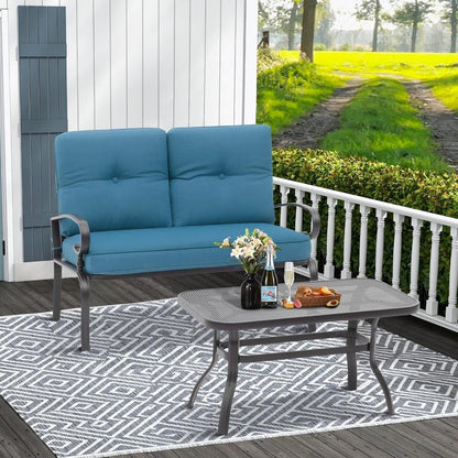 2 Piece Outdoor Patio Garden Bench with Round Coffee Table Set