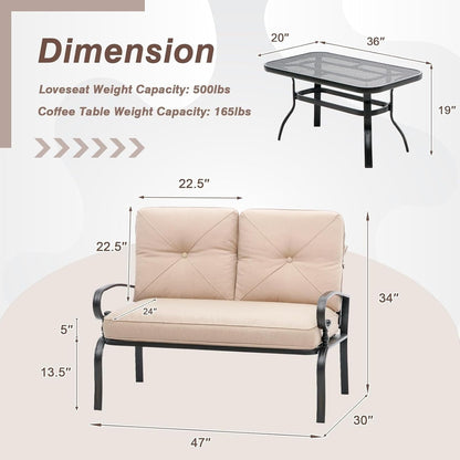 2 Piece Outdoor Patio Garden Bench with Round Coffee Table Set