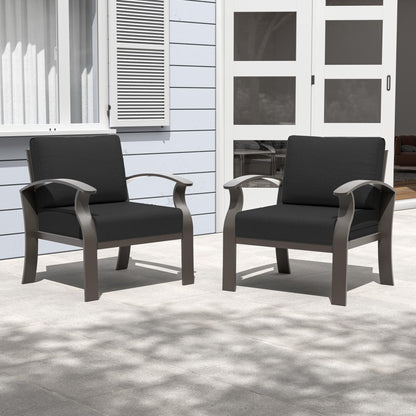 2-Seats Outdoor Aluminum Sofas Chairs with Black Cushions