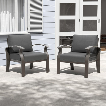 2-Seats Outdoor Aluminum Sofas Chairs with Grey Cushions