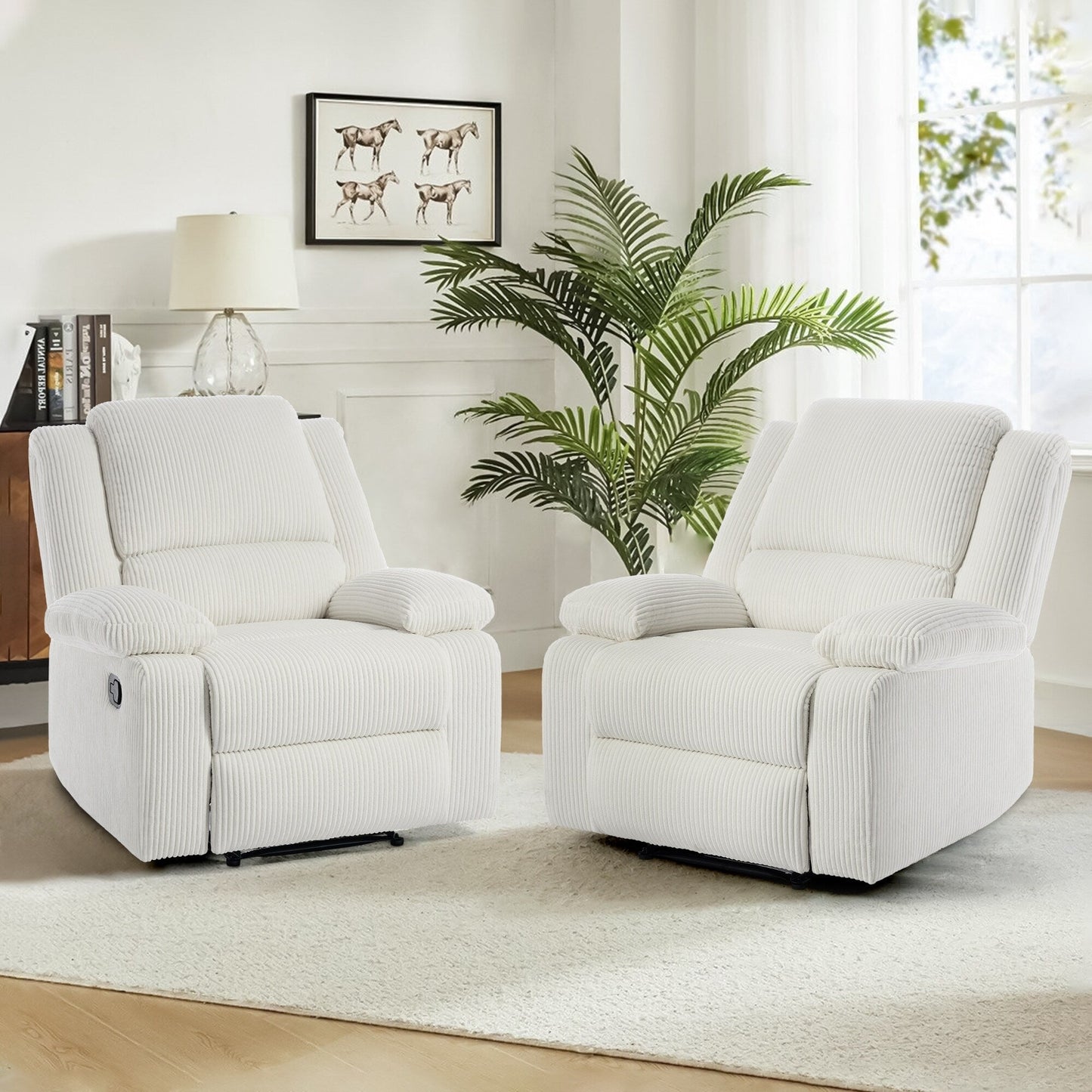 2 Set Corduroy Manual Recliner Glider Club Chair with Footrest