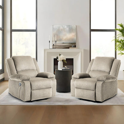 2 Set Corduroy Manual Recliner Glider Club Chair with Footrest