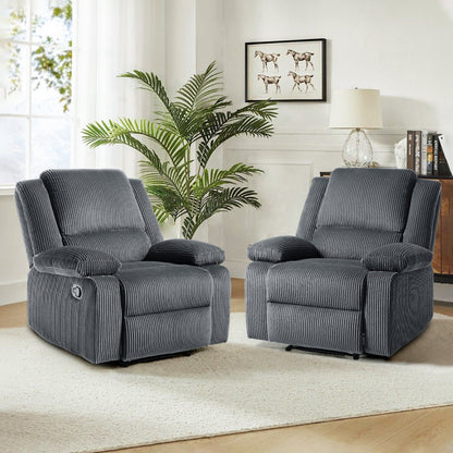 2 Set Corduroy Manual Recliner Glider Club Chair with Footrest